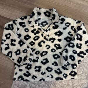 LOFT Black and White Leopard Print Cowl Neck Fleece